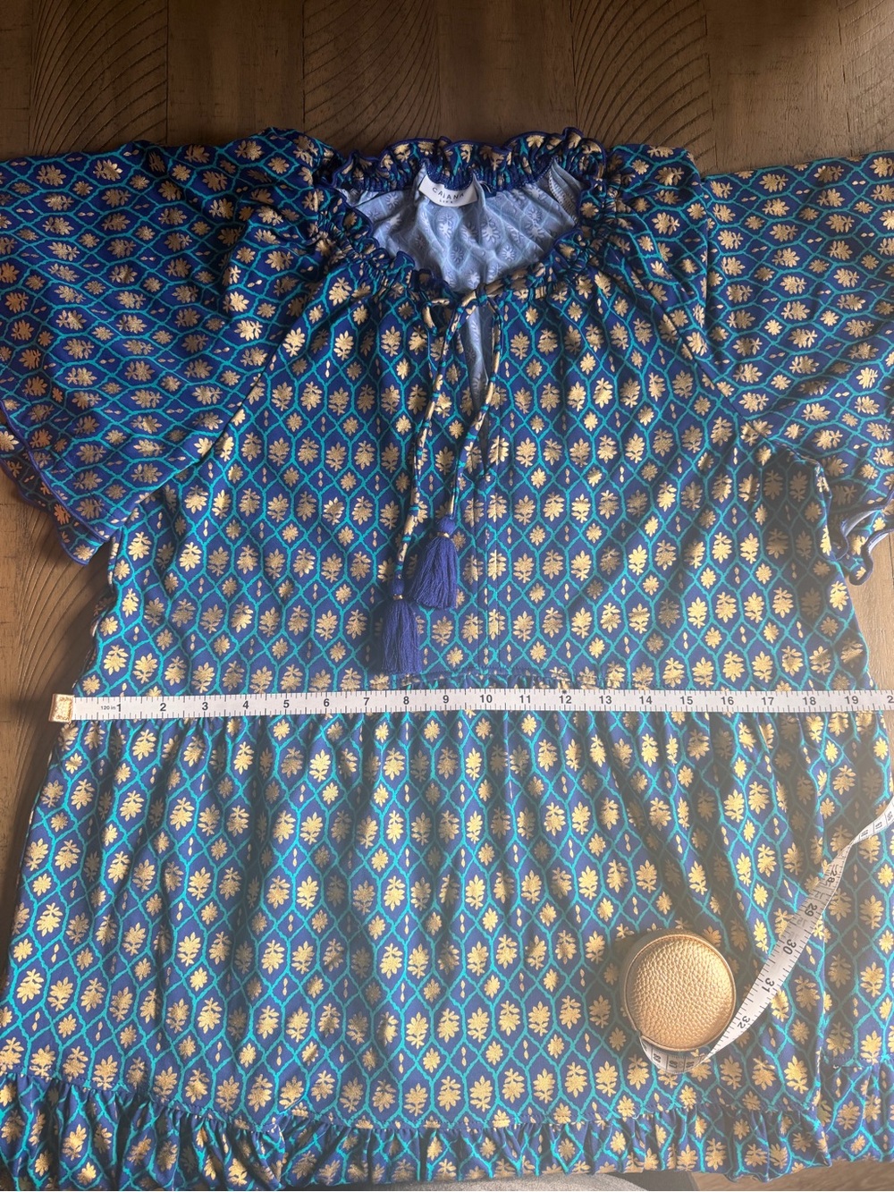 Cabana Life Blue Gold Print Tassel Dress Swim Cover Up Size M Beach Resort - Picture 12 of 17